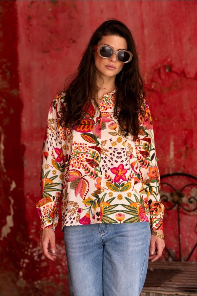 BLOUSE BOHEMISCHE PRINT 53255 20 Green/Orange